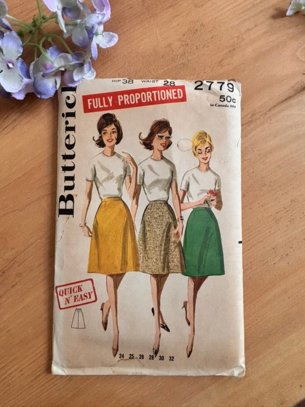 Vintage BUTTERICK 2779 Misses' Proportioned Skirt Hip 38 Waist 28
